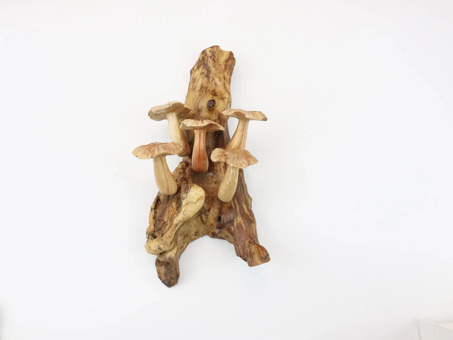 Hand-Carved Natural Wood Fanned Mushroom Wall Art - Vertical Woodland Display