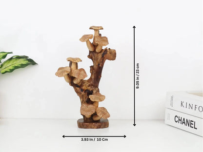 Hand-Carved Natural Wood Mushroom Cluster Sculpture - Rustic Freestanding Decor