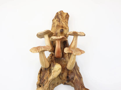 Hand-Carved Natural Wood Fanned Mushroom Wall Art - Vertical Woodland Display