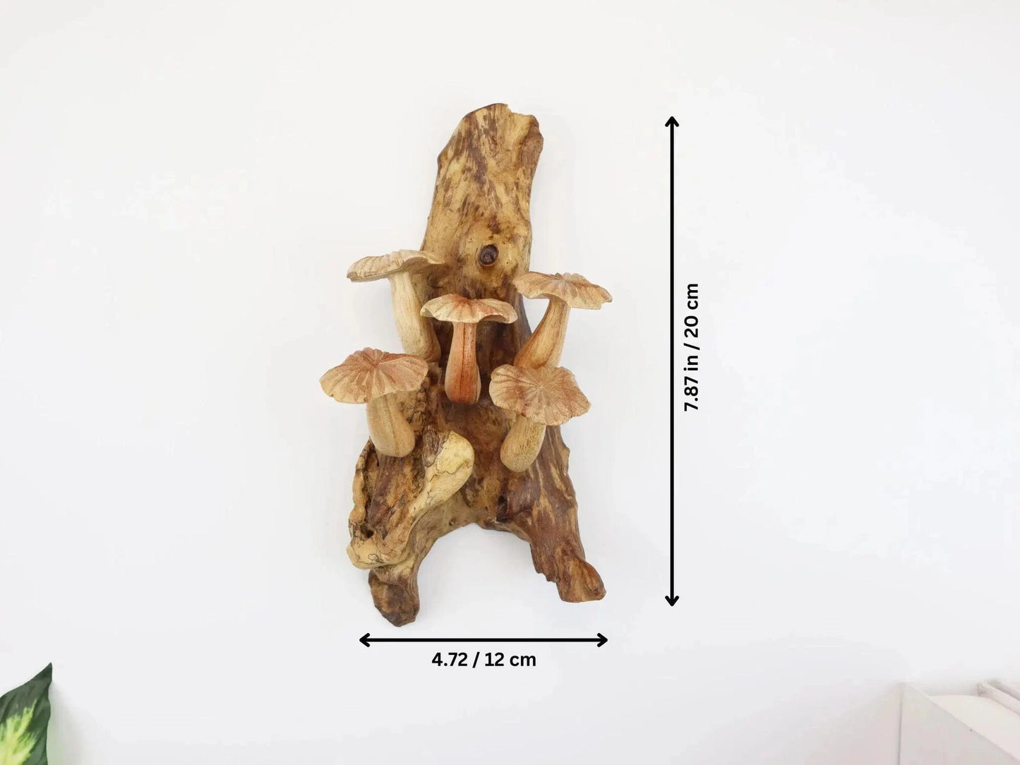 Hand-Carved Natural Wood Fanned Mushroom Wall Art - Vertical Woodland Display