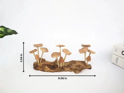Hand-Carved Natural Wood Mushroom Log Sculpture - Horizontal Woodland Centerpiece