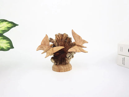 Hand-Carved Wooden Butterfly Pair on Natural Pine Cone - Freestanding Rustic Decor