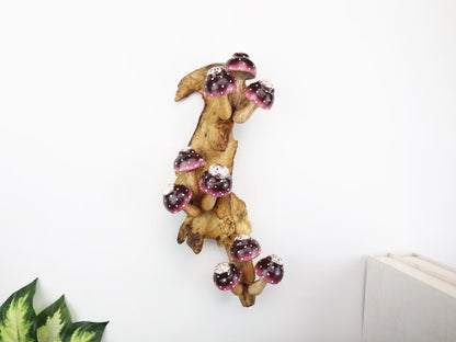 Hand Carved Forest Decor - Painted Mushroom Wall Art & Whimsical Wall Hanging