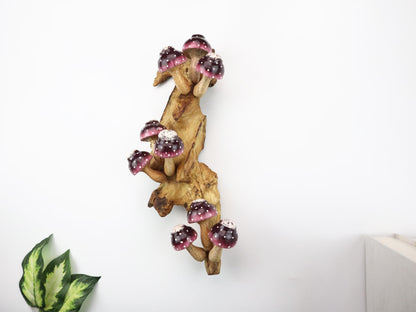 Hand Carved Forest Decor - Painted Mushroom Wall Art & Whimsical Wall Hanging