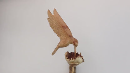 Hand-Carved Wooden Hummingbird & Flower Sculpture - Natural Wall Art Display