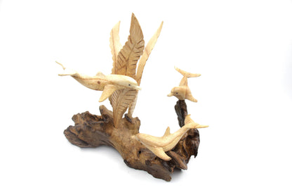 Wooden Dolphin Sculpture with Seaweeds