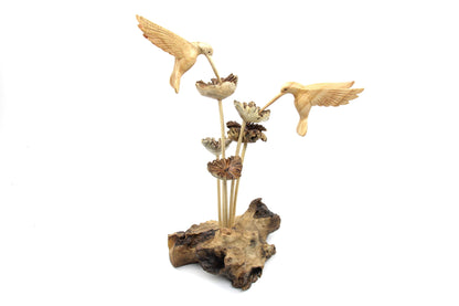 Wooden Humming Bird Deco with Flowers