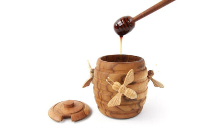 Wooden Honey Pot with Bees
