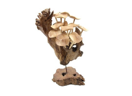 Hand Carved Mushroom Table Decor