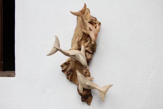 Hand Carved Wood Dolphin Wall Art