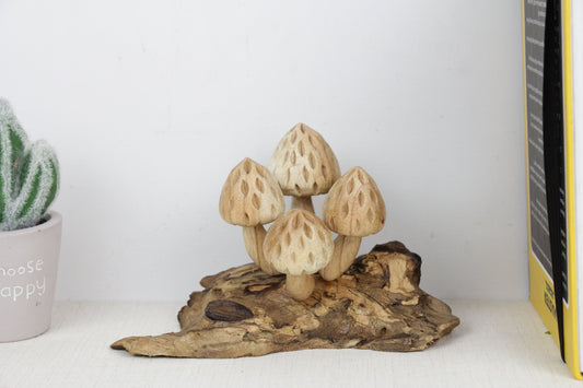 Wood Mushroom Sculpture for Table Deco