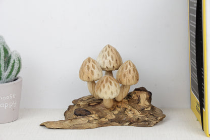 Wood Mushroom Sculpture for Table Deco