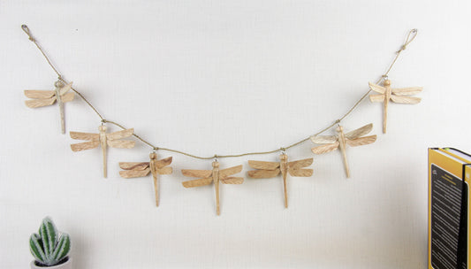 Wooden Dragonfly Wall Hanging Garland,