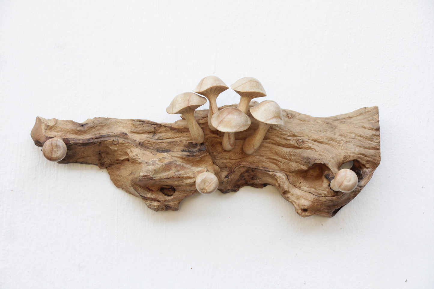 Wooden Hooks With Mushroom Wall Art