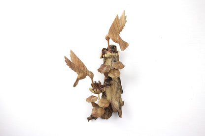 Wooden Hummingbirds on Mushroom Wall Art