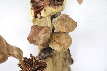 Wooden Hummingbirds on Mushroom Wall Art