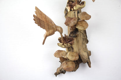 Wooden Hummingbirds on Mushroom Wall Art