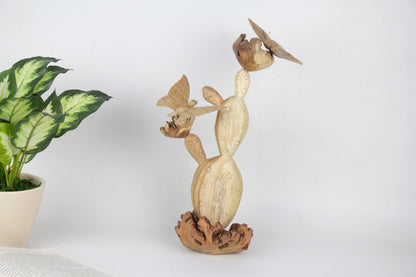 Handmade Wooden Cactus Plant with Butterfly