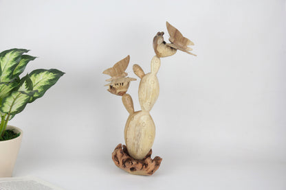 Handmade Wooden Cactus Plant with Butterfly