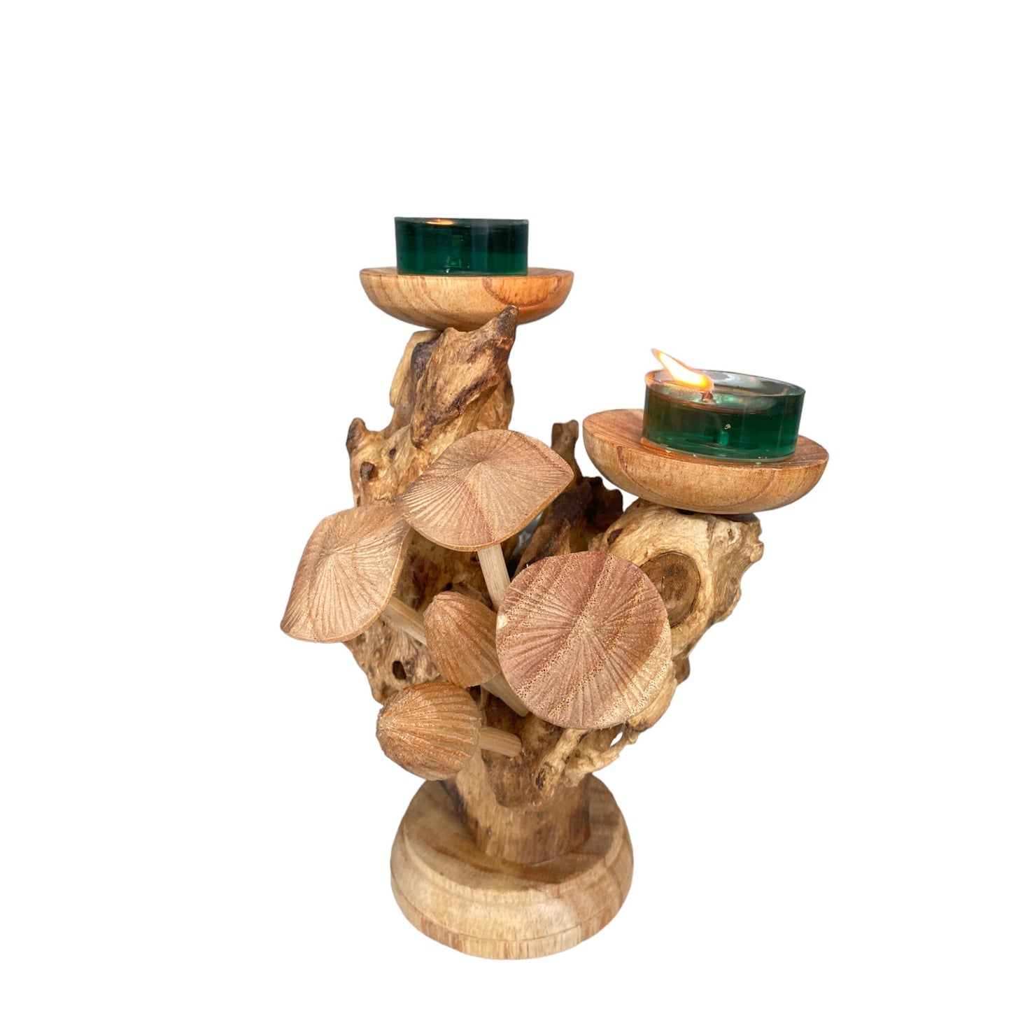Handcrafted Wooden Candle Holder with Mushroom